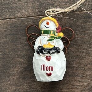 Vintage “Mom” Angel Snowman Holiday Ornament, Christmas Tree Decor, Wire Santa